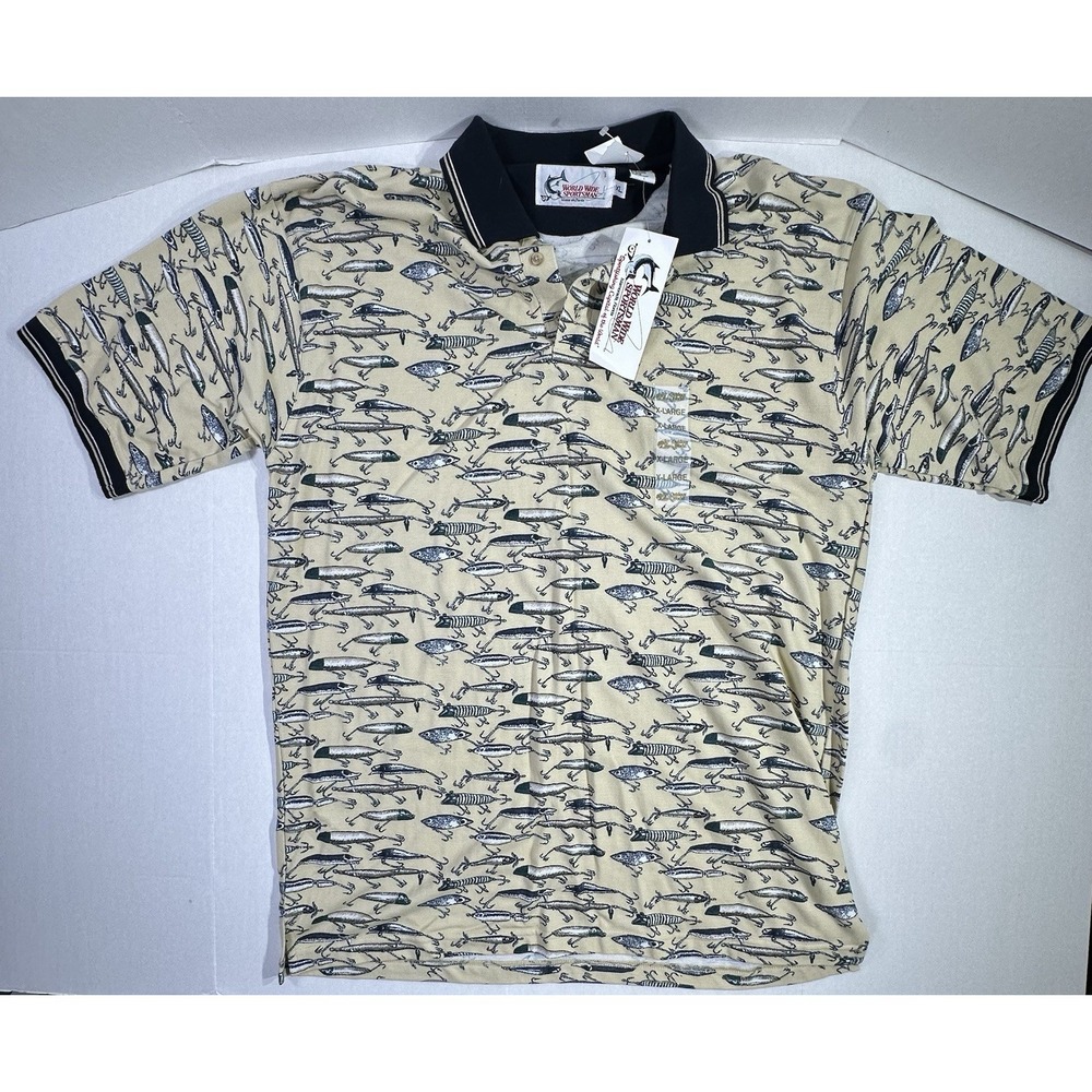 World Wide Sportsman Fishing Lure Polo Shirt XL NWT Beige Bass Outdoor Florida